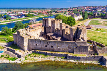 Smederevo fortress, aerial drone view of City in Serbia