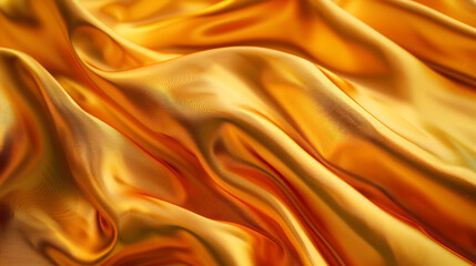 Fototapeta premium Close-up view of luxurious golden satin fabric with soft folds, ideal for elegant backgrounds
