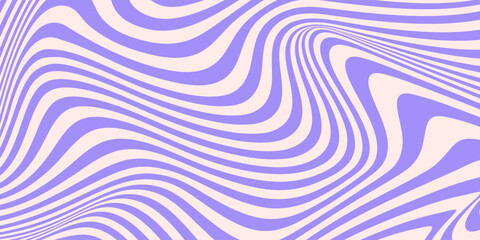 Abstract horizontal monochrome background with dynamic waves. Trendy vector illustration in style retro 60s, 70s. Beige and purple colors