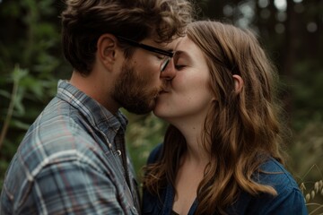 Portrait of a content couple in their 30s kissing