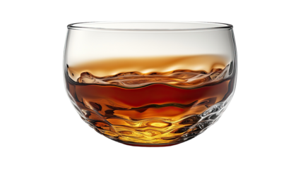 Whiskey in Crystal Glass: A close-up shot of a beautifully textured crystal glass filled with amber-colored whiskey, showcasing the elegant play of light and shadow.