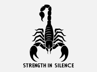 Scorpion Silhouette Vector Illustration with the text "Strength in silence"