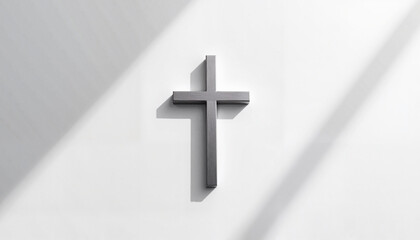 A simple Christian cross, creating shadow on a wall, ideal for faith-based websites, design and presentations.