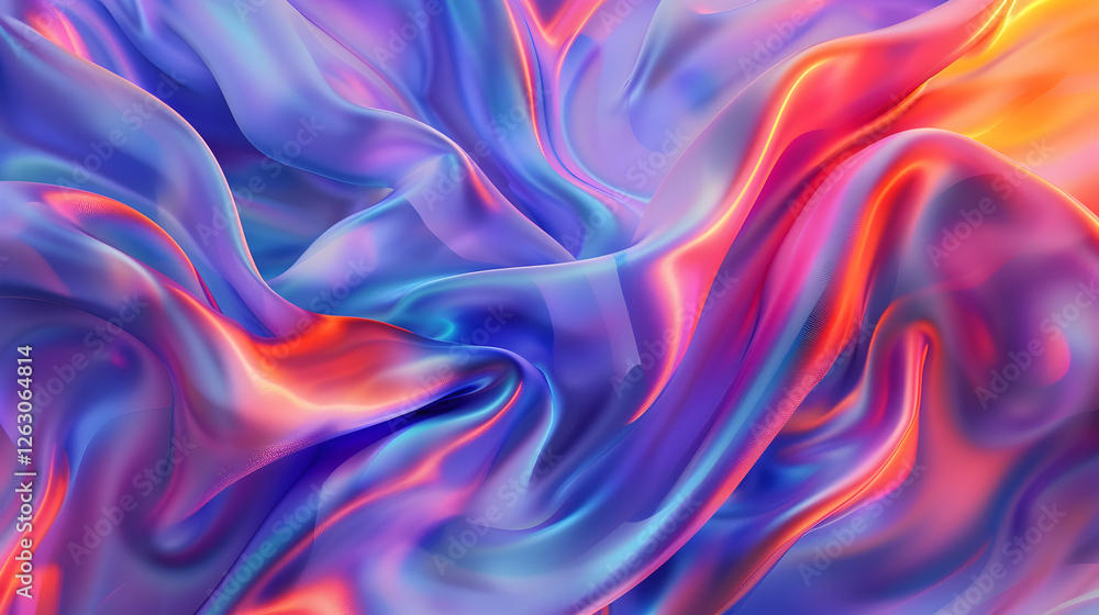 Poster vibrant abstract fabric waves in a multicolored flowing design with soft textures
