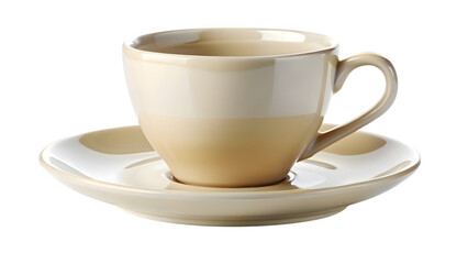 Fototapeta premium Creamy Hues Coffee Cup: A gently curved, ombre coffee cup and saucer in creamy beige tones, perfect for a comforting morning brew.