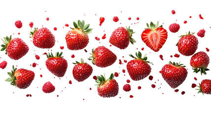 Strawberry Burst: A vibrant composition of fresh, juicy strawberries and scattered raspberries showcases the natural beauty of these summer fruits.