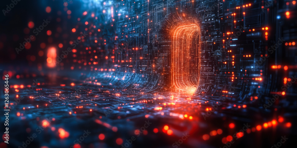 Poster advanced data security solutions and cybersecurity concepts in a futuristic digital network environm