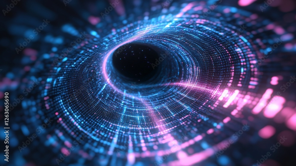 Poster digital vortex of light with futuristic glowing data stream and abstract space tunnel
