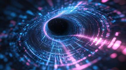 Fototapeta premium Digital vortex of light with futuristic glowing data stream and abstract space tunnel
