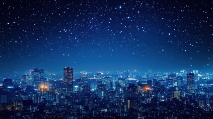 Fototapeta premium Majestic Nightscape Sparkling Starry Sky Over a Glowing Urban Cityscape at Twilight.