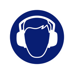 classic ear hearing earmuffs protection required warning alert attention danger sign in blue circle symbol vector isolated on transparent background