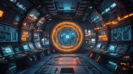 Futuristic Spaceship Bridge Control Room Interior Design