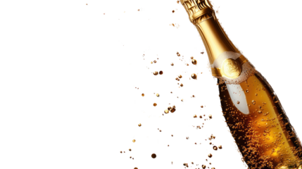 Champagne Celebration: A glamorous bottle of champagne bursts open, spewing forth effervescent bubbles, capturing the spirit of celebration and luxury in a dynamic display of joy. 