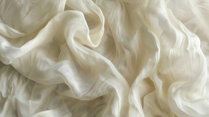 Fototapeta premium Soft, flowing white fabric draped elegantly, creating a serene and delicate atmosphere