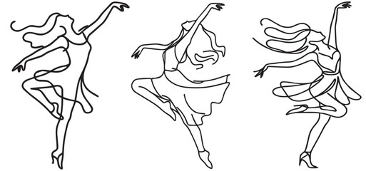 Continuous Line Art Drawing. Ballet Dancer ballerina. Vector Illustration
