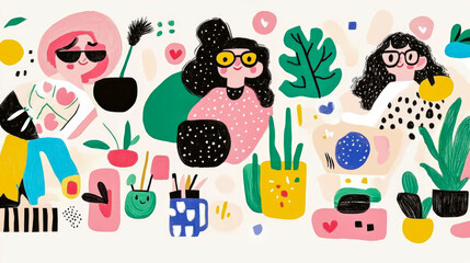 Quirky Character Collage: Playful Portraiture with Flora and Home Decor, Funky Art for Print and Social Media
