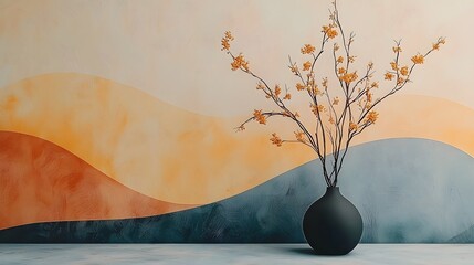 Elegant Scandinavian inspired wallpaper design featuring simple line art in a minimalist timeless aesthetic with soft muted monochrome or beige color tones leaving ample space for copy or layout