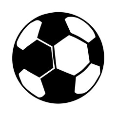 Minimalist black silhouette of a soccer ball on a white background