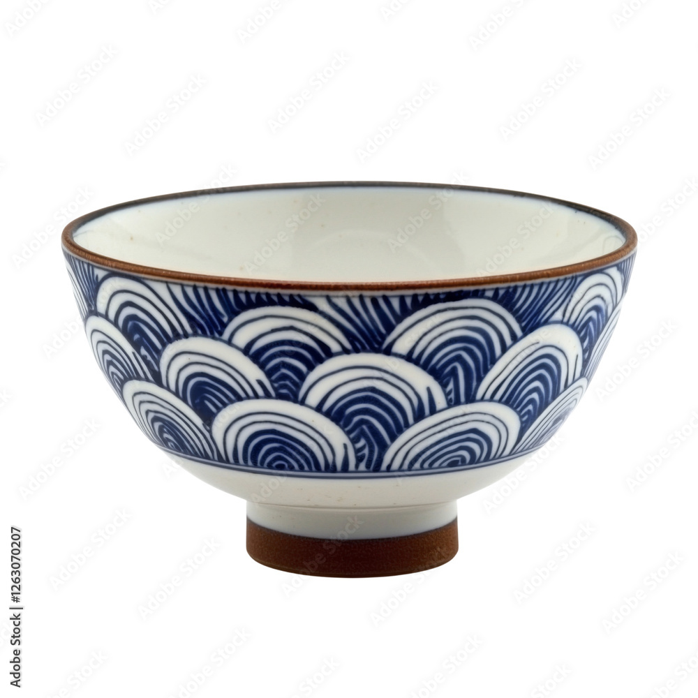 Poster decorative ceramic bowl featuring blue wave pattern on transparency background, perfect for serving 