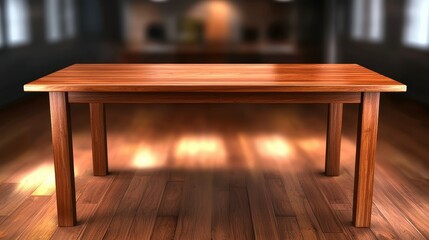 Stylish wooden table in modern office space interior design soft focus environment contemporary viewpoint