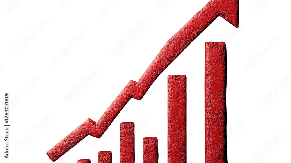 Poster economic ascent: a visual representation of growth with a red bar graph and upward-pointing arrow, s
