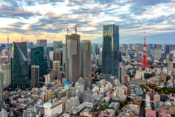 Fototapeta premium Tokyo skyline with Japan Radio (TV) Tower at sunset