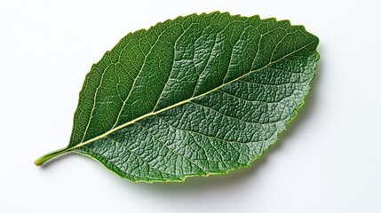 Obraz premium Single Green Leaf Isolated on White Background