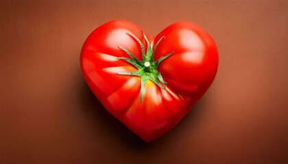 big tomato in shape of heart on brown background