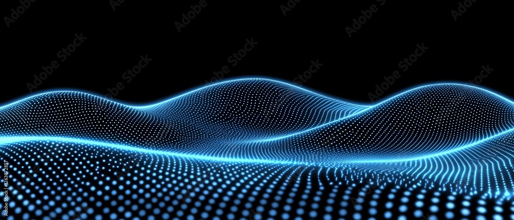 Poster abstract blue digital wave particle background data glow cyber space