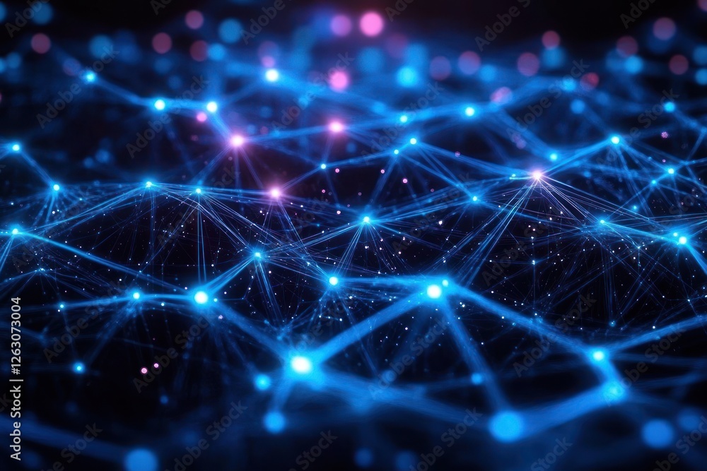 Leinwandbilder Futuristic Abstract Network of Interconnected Lines and Points with Glowing Neon Technology Background
