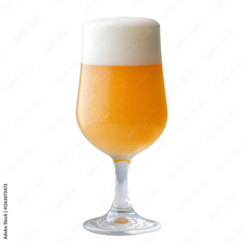 Poster refreshing glass of beer with frothy head, showcasing golden hue and elegant stemware. perfect for s