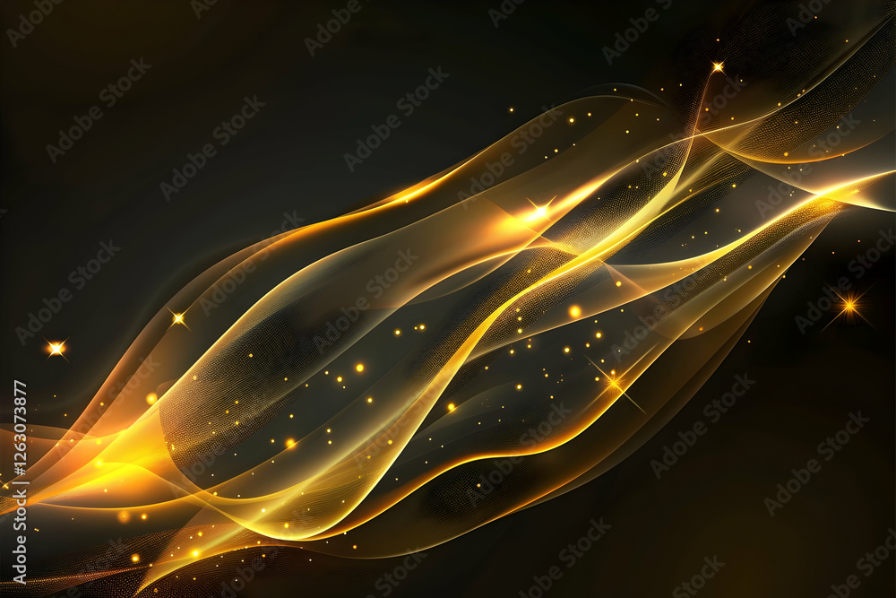 Aufkleber abstract golden wave patterns with sparkling elements on a dark background, ideal for design project