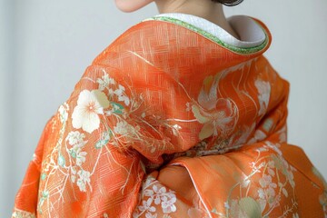 Portrait of a Woman in a Traditional Japanese Kimono for Coming of Age Ceremony