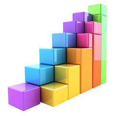 Colorful 3D blocks arranged in stair step pattern, representing growth and progress. vibrant colors create engaging visual for data representation