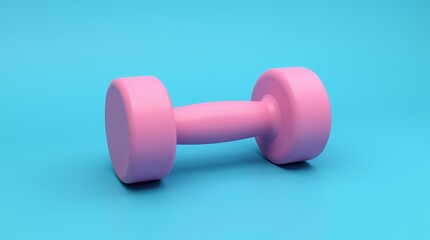 Obraz premium Pink dumbbell on blue background, fitness equipment for strength training, home workouts, gym routines, and active lifestyle visuals