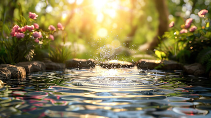 Flowing baptismal water in a tranquil setting in a Christian PowerPoint Background of Church unity