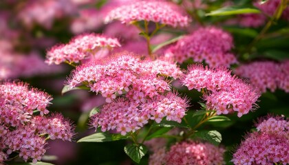 abundant pink flowers of japanese spiraea in mid june