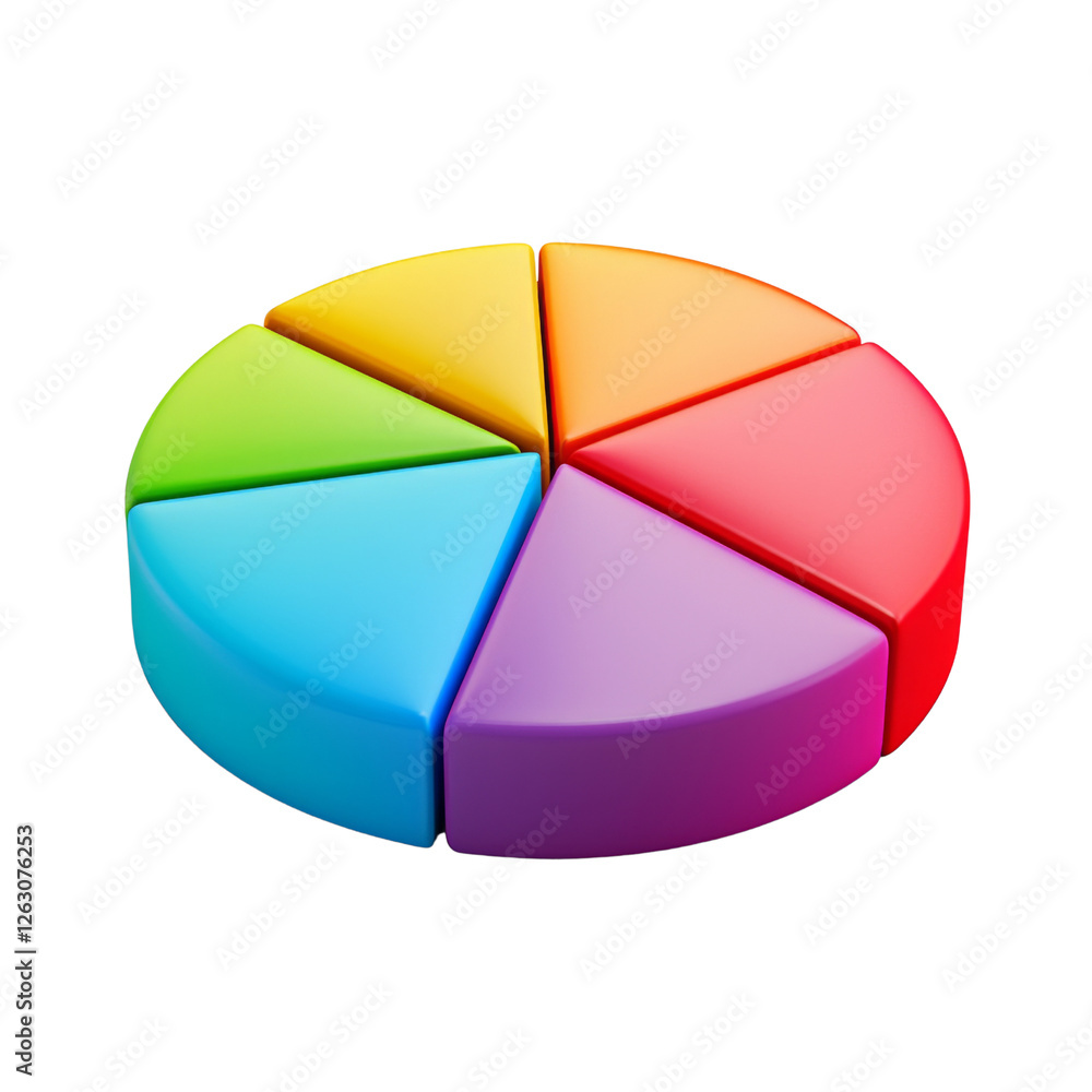 Poster colorful pie chart model representing data segments, ideal for educational purposes and presentation