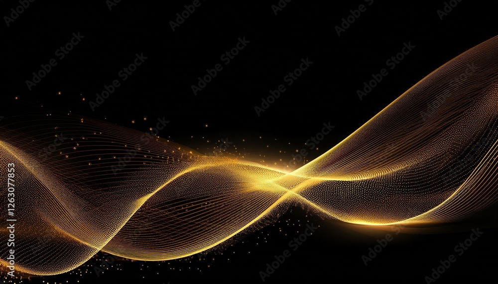 Aufkleber modern gold wave line smooth and particle abstract on black background