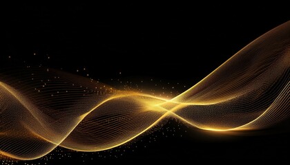 modern gold wave line smooth and particle abstract on black background