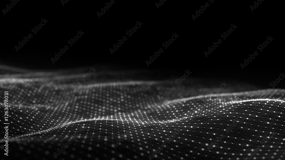 Aufkleber dynamic black wave of particles. abstract futuristic background. big data visualization. 3d renderin