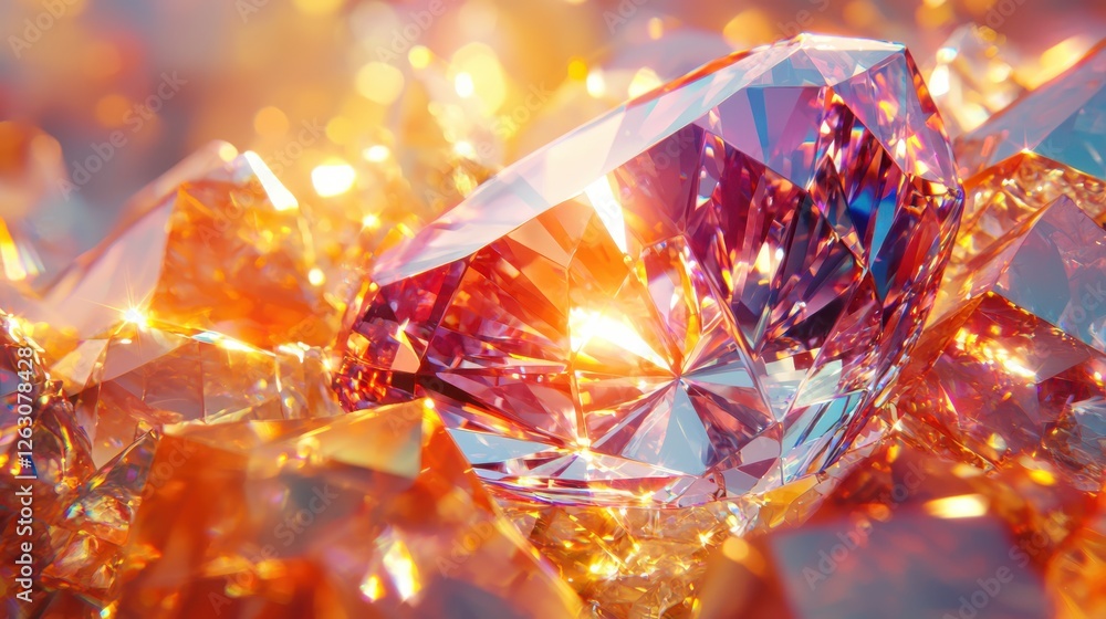 Poster close up of sparkling gemstones reflecting light, showcasing vibrant colors and intricate facets. br