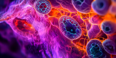 Microscopic cells in colorful background, Abstract cell structure
