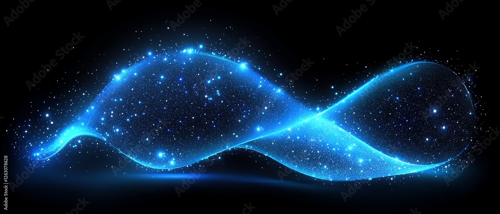Poster abstract blue glowing wave particle design background dark flow light