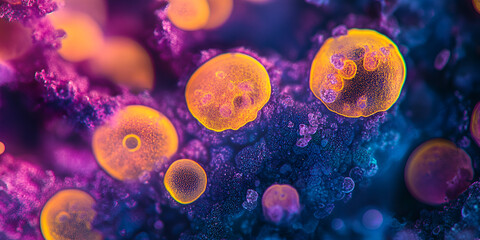 Microscopic cells in colorful background, Abstract cell structure
