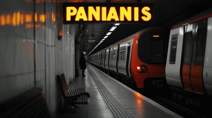 Obraz premium Subway station passenger awaits train arrival, Panianis
