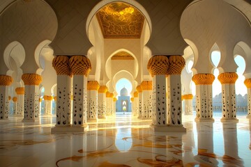 Elegance in every detail of the mosque interior with a dazzling Islamic design touch, creating a calm and solemn atmosphere