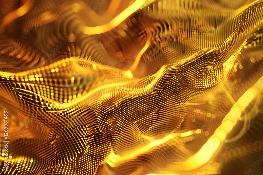 Poster abstract golden wave pattern with flowing textures and light reflections, suitable for backgrounds