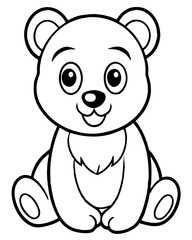  Cute Cartoon Panda with Big Round Eyes and Smiling Expression in Simple Line Drawing Style