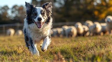 Dog herding sheep in an open field, showcasing teamwork and trust